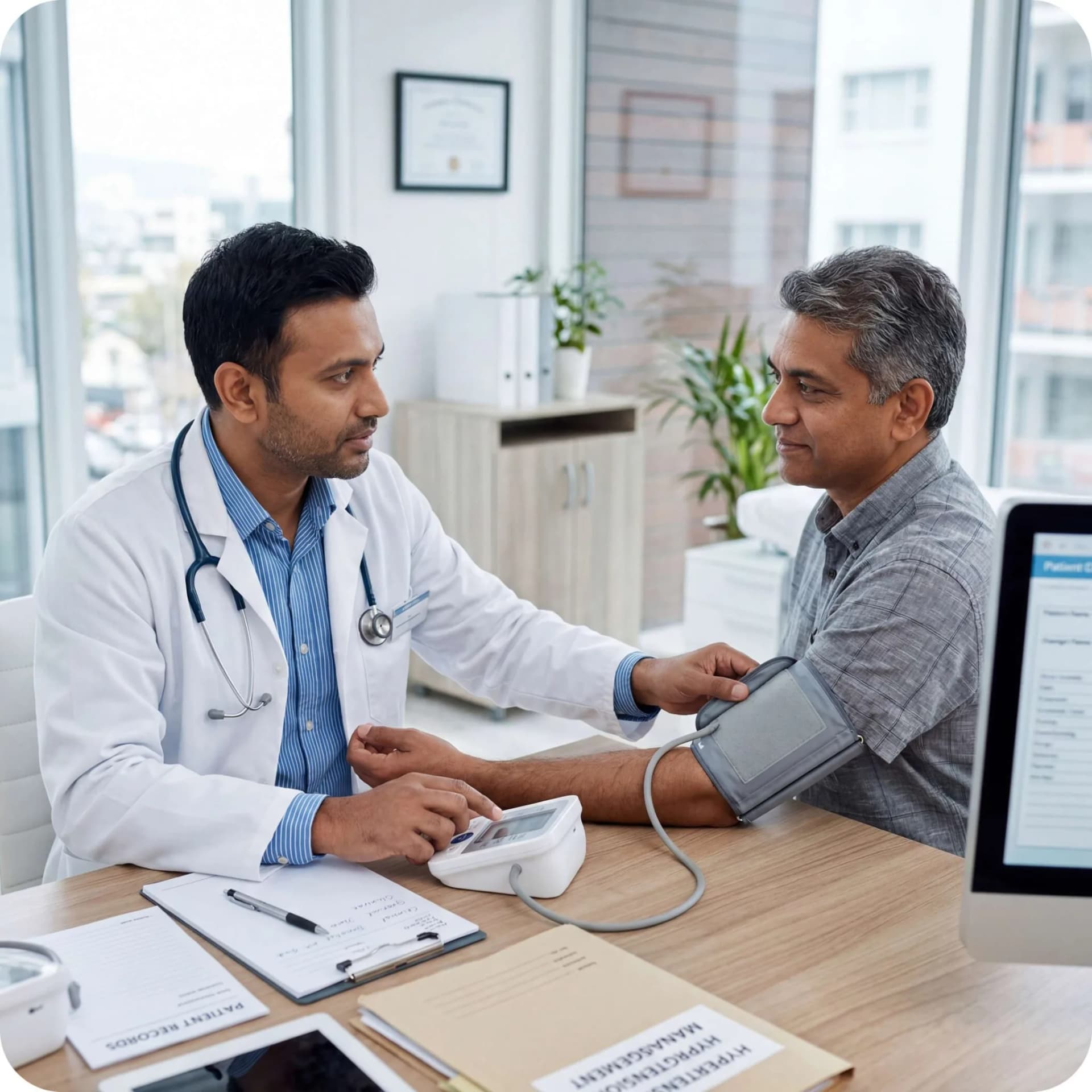 Doctor reviewing blood pressure reading